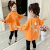 Camiseta de manga larga de algodón puro para niñas, nuevo estilo coreano otoño 2026, top estampado versátil para niños mayores, estilo primavera y otoño