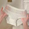 Luz de Atardecer Flor de Peral ~ Estilo Dulce y Puro Deseo Ropa Interior de Malla para Mujer con Puntos, Bragas Frescas y de Alta Elasticidad de Cintura Media para Mujer