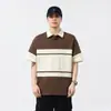 Camisa polo de manga corta estilo retro americano para hombre, nuevo modelo verano 2026, top elástico con bloques de color, corte holgado, camiseta para hombre