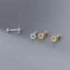 Nalan Plata S925 Estilo K Simple Elegante Retorcido Estrella de Cinco Puntas Hueca Hilo de Perlas Ligeras Joyería para Oreja M01314