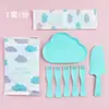 Set de cubiertos y plato para pastel desechables con forma de nube, combinación de tenedor de plástico grueso de grado alimenticio, plato de cena y plato