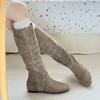 2025 Novos Botins Western Cowboy Femininos Bico Fino Flats Salto Médio Recortados Botas de Cavaleiro Botas Altas