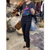 88508 Da Ai Mei Yi Yuan Nova Camiseta Estampada de Manga Curta com Gola Redonda Coleção Primavera/Verão 2026 Calça Longa Preta Moda e Emagrecimento