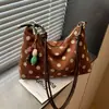 Bolsa tote de bolinhas retrô estilo coreano transfronteiriça para mulheres, novo modelo 2026, moda diária, bolsa de ombro e axila de grande capacidade para o dia a dia