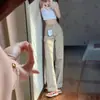 Jeans Skinny Reto Cáqui Feminino Novo da Primavera Cintura Alta Perna Larga Solta Emagrecedor Versátil Tendência Calça Boca de Sino