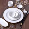 Conjunto de Mesa de Cerâmica Branca Hotel Cerâmica Louça com Borda Dourada Conjunto de Três a Nove Peças Conjunto de Louça com Fio de Ouro para Hotel