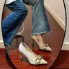 Saltos Altos Stiletto Pretos de Bico Fino Estilo Francês para Mulheres, Sapatos Elegantes de Salto Médio para Entrevistas de Emprego, Trabalho e Uso no Escritório, Sapatos de Salto Baixo