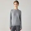 Suéter simples novo de outono e inverno 100% cashmere para mulheres, gola redonda, manga longa, pulôver, versátil, macio e adequado como camada base