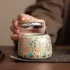 Bote de cerámica de alta gama Fengling para té con tapa de bambú, sellado y a prueba de humedad, bote decorativo para el hogar estilo chino para almacenar té del juego de té kung fu