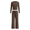 Ropa de Otoño 2026 para Mujer para Comercio Electrónico Transfronterizo, Amazon Europeo y Americano TK Conjunto Casual Americano de Color Sólido con Manga Larga y Pantalón Largo
