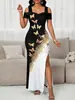 2025 Nueva Moda Femenina Europea y Americana Transfronteriza Elegante Bloque de Color Estampado de Mariposa Hombros Descubiertos Abertura Vestido Largo