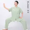 Tai Chi para Mujer Modelo Nuevo 2026 Ropa de Práctica de Tai Chi de Algodón y Lino para Mujer, Ropa de Verano, Conjunto de Ejercicio Qin de Ocho Secciones para Primavera y Otoño