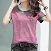 Dopamine Wear Cor Manga Curta Verão Novo Algodão Slub Solto Top Bordado Slim plus size Mulheres