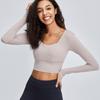 Estilo Popular Espalda Americana Ropa de Yoga Camiseta de Manga Larga para Mujer con Almohadilla en el Pecho Top Deportivo Ajustado Popular en Internet Exposición del Ombligo Ropa de Fitness