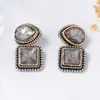 Pendientes Colgantes Geométricos Cuadriláteros de Aleación Incrustados con Pedrería, Moda Retro Elegante Exquisita Transfronteriza para Mujer, Versátiles para el Uso Diario