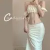 Traje de baño Sheng para mujer, falda larga blanca, playa, costa, foto, vacaciones, sexy, espalda descubierta, bikini de alta gama, falda envolvente