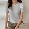 Camiseta de Punto Base Sexy Nueva de Seda de Hielo Manga Corta Diseño para Mujer Ajustada Corta Aspecto Adelgazante Top