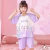 Pijamas de niña, pantalones cortos de manga corta, ropa de casa, pijamas para niños, verano, seda de hielo, cuello redondo, traje madre-hija, nuevo estilo