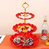 Mesa de postres estilo europeo plato de frutas estante de pasteles de tres niveles estante de postres de Año Nuevo fiesta de bodas plato de dulces plato de frutas secas de plástico