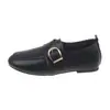 Mocasines Planos Retro de Punta Redonda Zapatos Pequeños de Piel Hebilla de Otoño 2026 Estilo Old Money para Commute Mocasines Mujer Negro No