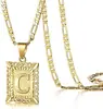 Collar con colgante de 26 letras estilo hip-hop europeo y americano transfronterizo, colgante cuadrado vintage para hombre, joyería de cadena de eslabones cubanos, venta al por mayor