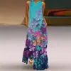 Amazon Transfronterizo Nuevo Vestido Largo sin Mangas de Cuello en V para Mujer Estilo Europeo y Americano Moderno Estampado Floral Vestido Elegante