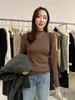 Novo 9585 Genuíno Esposa do Chefe Conjunto Pequeno Gola Veludo de Bebê Forrado Espessado Atualizado Versátil Slim-fit Camiseta Básica