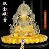 Nuevo Adorno de Coche con Vidrio para Consola Central Guanyin Interior del Coche Escritorio Frontal Perfume Bodhisattva Guanyin de Doble Cara Decoración de Instalación Segura