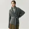 Cardigan de Cachemira Estilo Bata con Cuello en V para Mujer Estilo Perezoso con Cordones Prendas de Abrigo Otoño e Invierno Nuevo Suéter de Lana Tejido