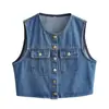 Pb&Za Roupas Femininas Europeias e Americanas Verão 2025 Novo Versátil Casual Gola Redonda Botão Único Bolso Colete Jeans