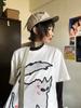 Moda Nacional Verano 2025 Camiseta de Algodón de Manga Corta Top Estampado para Mujer Cuello Redondo Transpirable Color Sólido Letra Suelta para Estudiantes