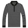 Polo de primavera y otoño para hombre, moderno, a rayas, con solapa de color contrastante, camiseta de manga larga para hombre, estilo coreano, corte ajustado, camiseta interior juvenil, ropa de otoño
