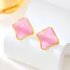 Pendientes Irregulares de Acero de Titanio de Lujo Ligero Europeo y Americano con Atmósfera Pendientes de Acero de Titanio Geométricos de Diamante Retro Francés con Goteo de Aceite Esmaltado para Mujer