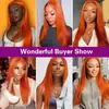 Peruca dianteira do laço do laço laranja cabelo liso perucas do cabelo humano capacete reto uma geração de cabelo