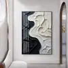 Arte de parede abstrata preta para sala de estar, uma pintura decorativa sofisticada para a parede de fundo do sofá, minimalista e luxuosa, adequada para o hall de entrada ou corredor.