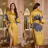 Roupão Feminino Estampado Plus Size de Verão, Roupão de Banho de Cetim Imitação de Seda de Luxo, Roupa de Casa Feminina