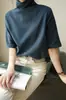 Camisa de Base Feminina de Algodão Puro com Manga Longa e Manga Três Quartos Gola Alta Escovada Grossa para Primavera e Outono Roupas Femininas Armazém Japonês Pode Ser Atacado