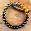 Pulsera Popular Transfronteriza Europea y Americana Ojo Maligno Ojo de Tigre Imán Obsidiana de 8 mm Separador Doble Pulsera de Abalorios Hecha a Mano
