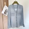 Ropa de Mujer de Seda 2026 Primavera y Verano Nueva Camisa de Crepé de China con Cuello en V y Mangas Largas Top de Seda de Morera