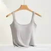 Camisola de Algodón Acanalado de Comercio Exterior con Copas en el Pecho, Capa Base Integrada, Adecuada para Usar como Prenda Exterior, Sujetador Deportivo para Yoga, Corte Ajustado con Copas Fijas