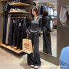 Conjunto Esportivo Casual Personalizado pelo Fabricante para Mulheres, Top de Outono com Capuz e Manga Comprida, Calças de Cintura Alta, Calças de Perna Larga Estilo Lazy