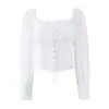 Blusa de Manga Larga con Cuello Cuadrado, Cintura de Lazo y Adorno de Encaje Estilo Corte Francés para Mujer 2026 Nuevas Llegadas de Verano