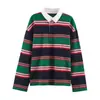 Camisa POLO de otoño para mujer, estilo europeo y americano, manga larga, corte holgado, patchwork, bloques de color, a rayas
