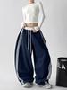Calça Listrada Color Block Wide Leg Estilo Americano para Mulheres, Novidade Primavera 2026 Cintura Alta Solta Emagrecimento Reta Casual Comprimento Total