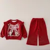 Conjunto de Roupas de Outono para Meninas 2026 Novo Estiloso Roupa de Bebê Menina com Laço Grande Conjunto de Duas Peças Hoodie Primavera e Outono Tendência