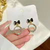 Argolas de Prata S925 Estilo Coreano Novas com Strass Brilhantes Brincos de Laço Versáteis Tendência Brincos Elegantes de Alta Qualidade