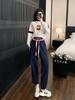 Traje deportivo de moda personalizado de estilo europeo para mujer, suéter holgado sencillo de otoño, pantalones con cordones en los tobillos, traje de dos piezas