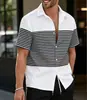 Camisa de manga corta a rayas contrastantes estilo hawaiano para hombre, camisa casual de playa, fábrica de origen, dropshipping