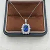 Colar Longo de Safira em Prata Esterlina S925 em Formato de Almofada para Mulheres, Luxuoso Estilo Europeu e Americano, Pingente Versátil Full Diamond, Venda Direta da Fábrica