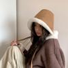 Sombrero de pescador sencillo de felpa de cordero estilo japonés para mujer, otoño e invierno, cara pequeña, grueso con forro polar, casual, sombrero de cubo, cálido, sombrero protector para las orejas
